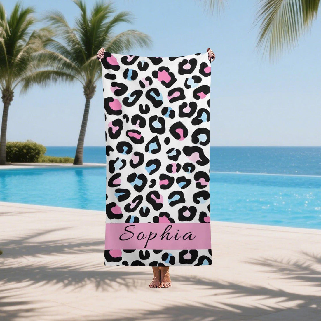 Leopard Name Beach Towel,beach Towel,leopard Beach Trip Gift,family Vacation Towels,personalized Bachelorette Party Gift